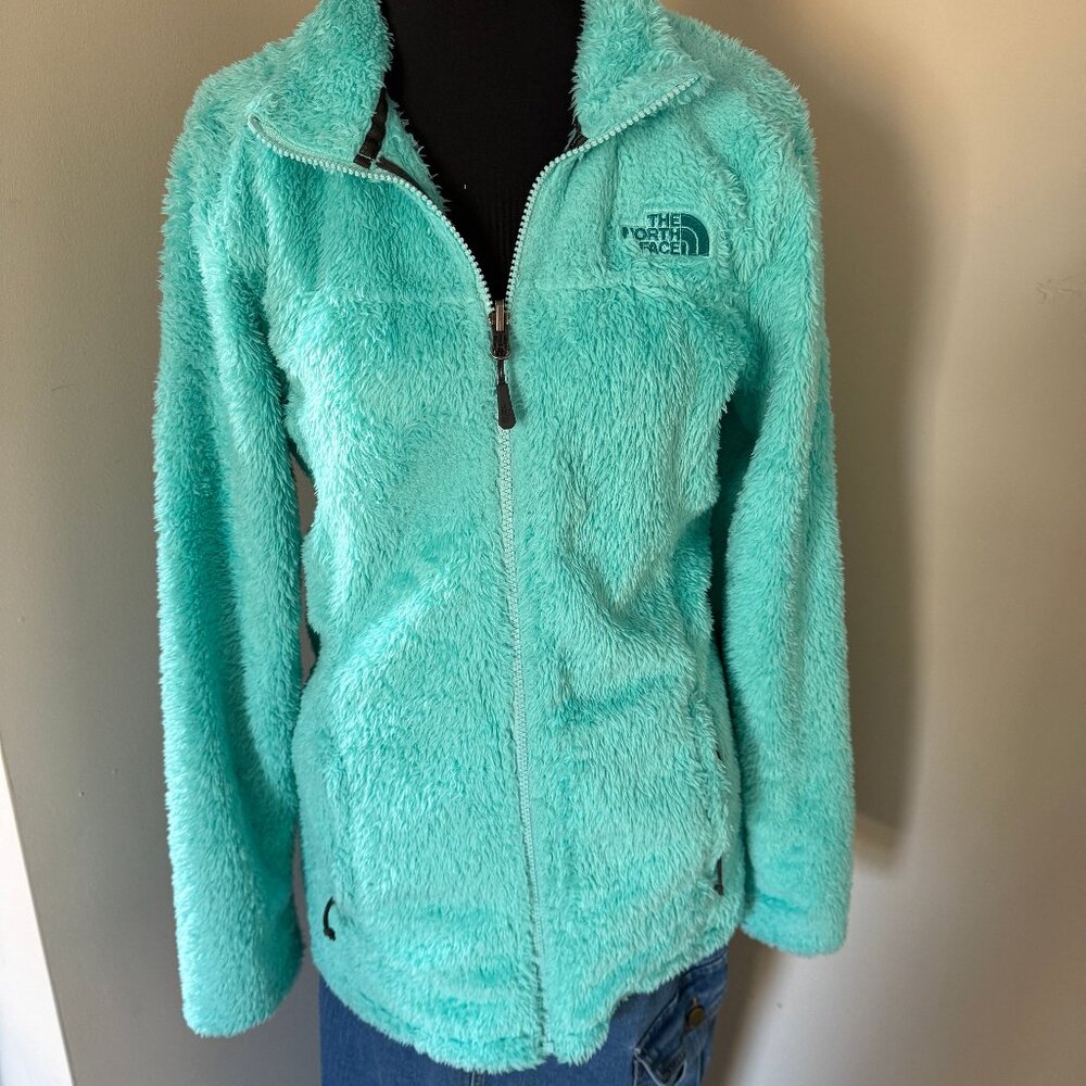 The North Face Teal Fuzzy Turquoise Zip Up Fleece Small